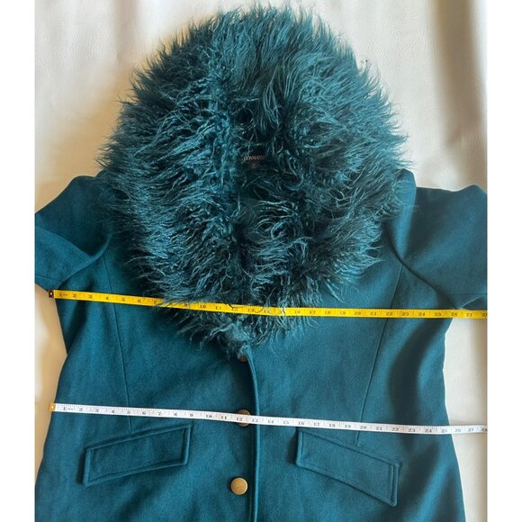 Roamans Womens 22W Green Coat With Faux Fur Collar & Button Closure Penny Lane - Picture 7 of 7